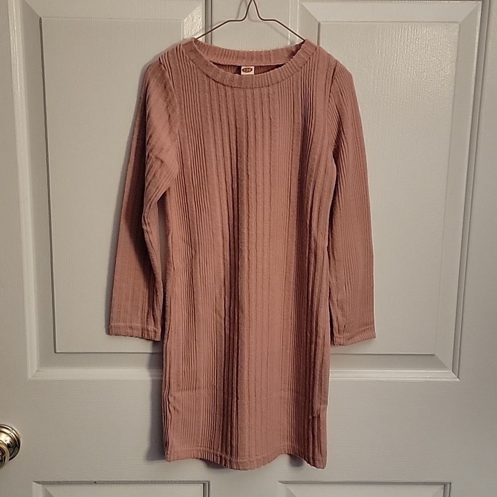 NWOT Girls. Rose colored, long sleeved ribbed dress,  5-6 year old.